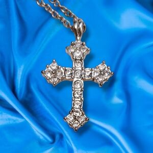 Crystal rhinestones encrusted cross necklace